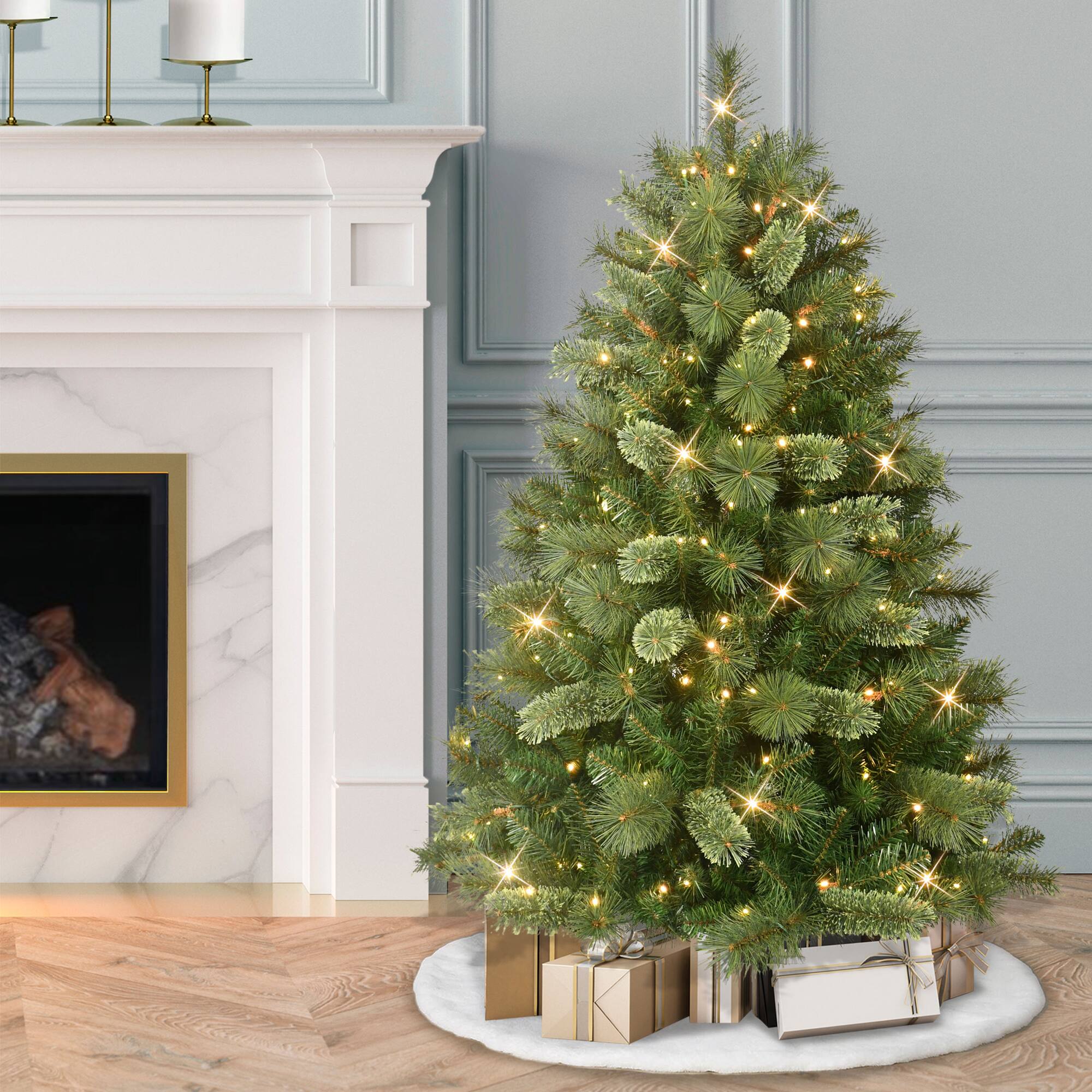 4.5ft. Pre-Lit Teton Pine Artificial Christmas Tree, Warm White LED Lights